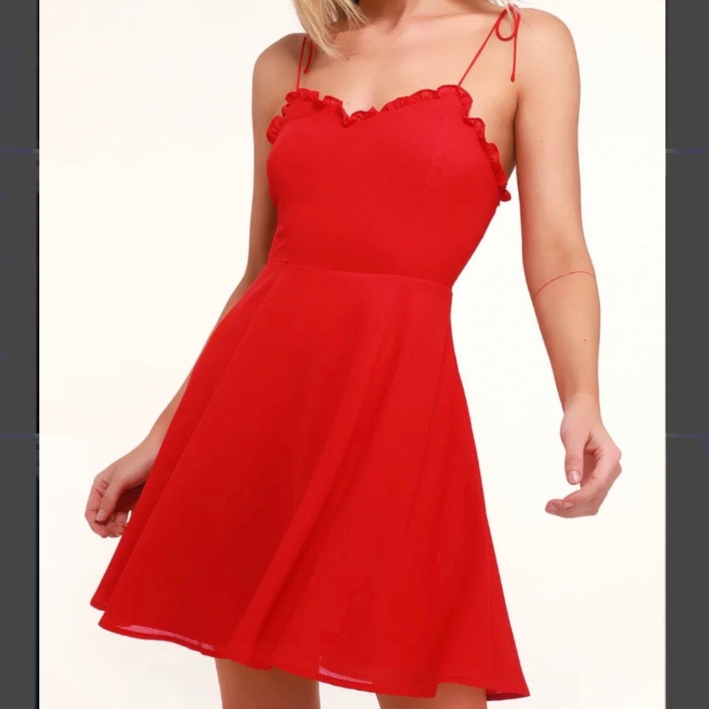 Lulu’s Celebration Red Ruffled Skater Dress